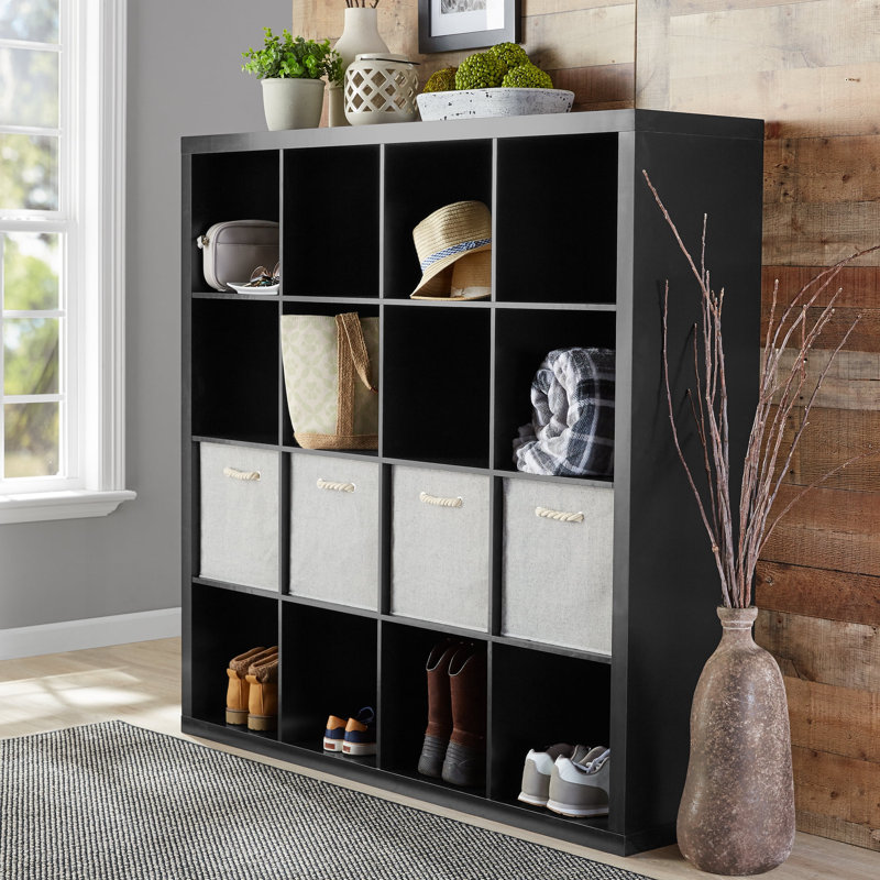 Gulay 16-Cube Horizontal Bookcase, Solid Black