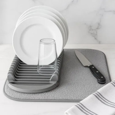 Drying Mat With Integrated Plate Rack, 2-in-1 Kitchen Dish Drying Mat With Non-slip Grip For Countertop