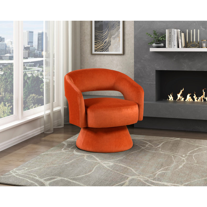Chaise d'appoint moderne avec pivot - structure en bois massif de velours orange Poids de 37,67 lb Produit Élégant salon à 360 degrés Profondeur de 27,75 po