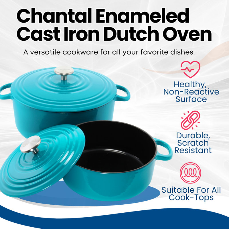 Chantal Cast Iron Round Dutch Oven, Sea blue, 5 Qt