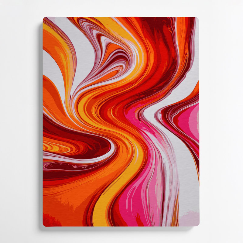 Abstrait art fluide en métal orange 2, H 11 po x l 14 po