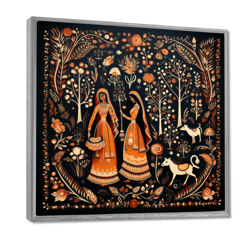 Indian Art Rajasthani Folklore tales II - Art indien, reproduction d'art sur toile encadrée, H 36 po x l 36 po x P 1,5 po