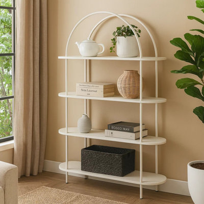 Bibliothèque décorative, 4 tablettes en bois, cadre en métal blanc industriel de 64 pouces