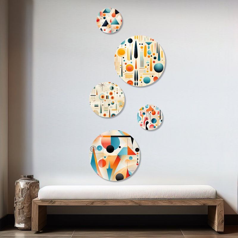 Cynara - Ensemble d'art mural rond géométrique Mid-Century de 5