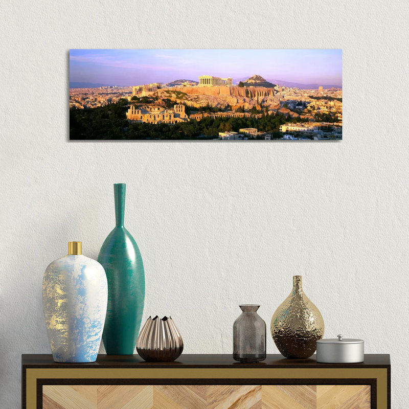 Aerial View Featuring the Acropolis of Athens, Greece 1 Piece Wrapped Canvas Panoramic Wall Art