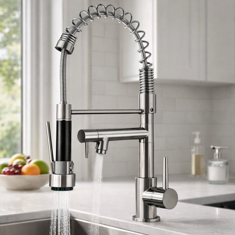 Robinet de cuisine à poignée simple Maincraft, Nickel brossé