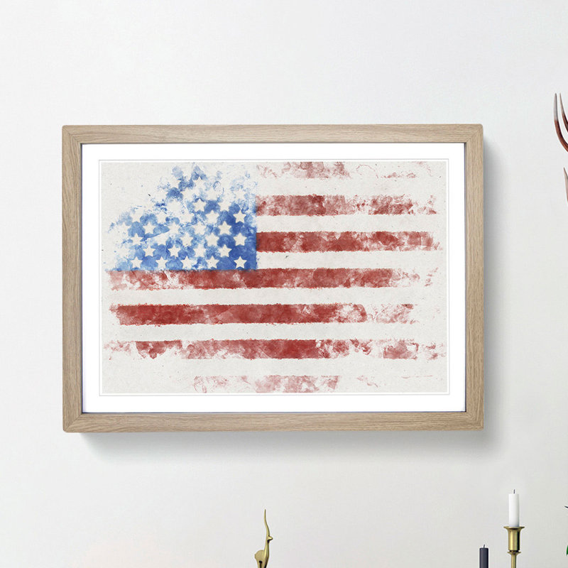 American Flag - Picture Frame Painting Print, Oak Framed, 24cm H x 33cm W x 2cm D