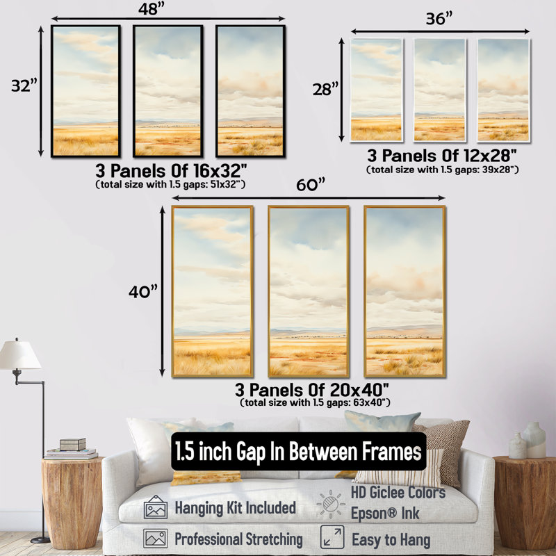 Tranquil Meadow Moments I - ensemble d'art mural sur toile Meadow, Cadre naturel flottant, H 32 po x l 48 po x P 1 po