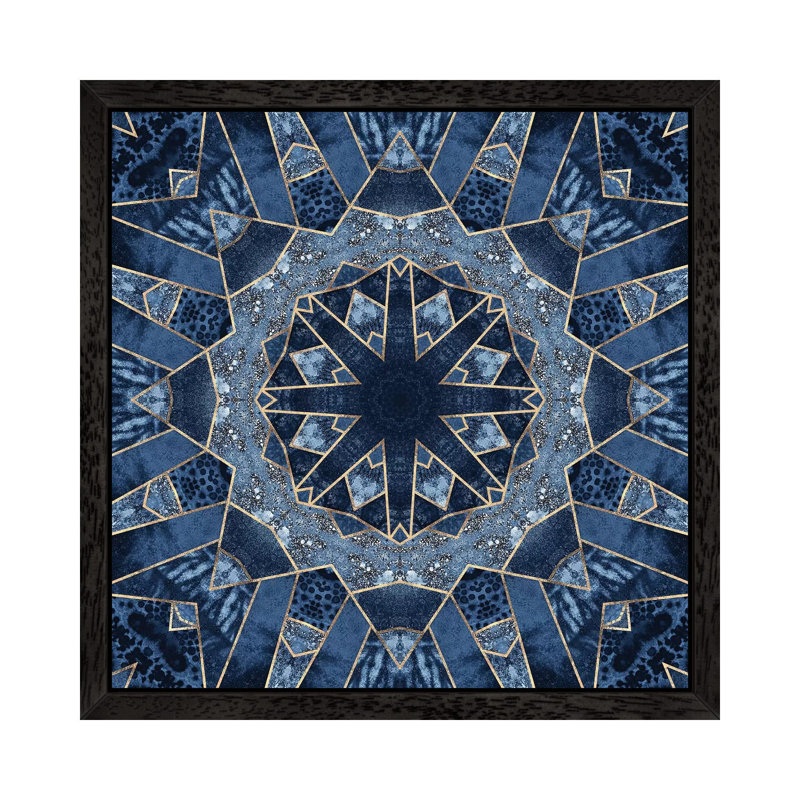 Geometric Blue Mandala - Print on Canvas, Black Framed, 93.98 cm H x 93.98 cm W