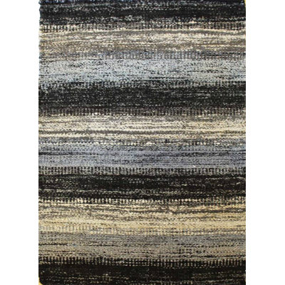 Sari Silk Striped Area Rug in Black