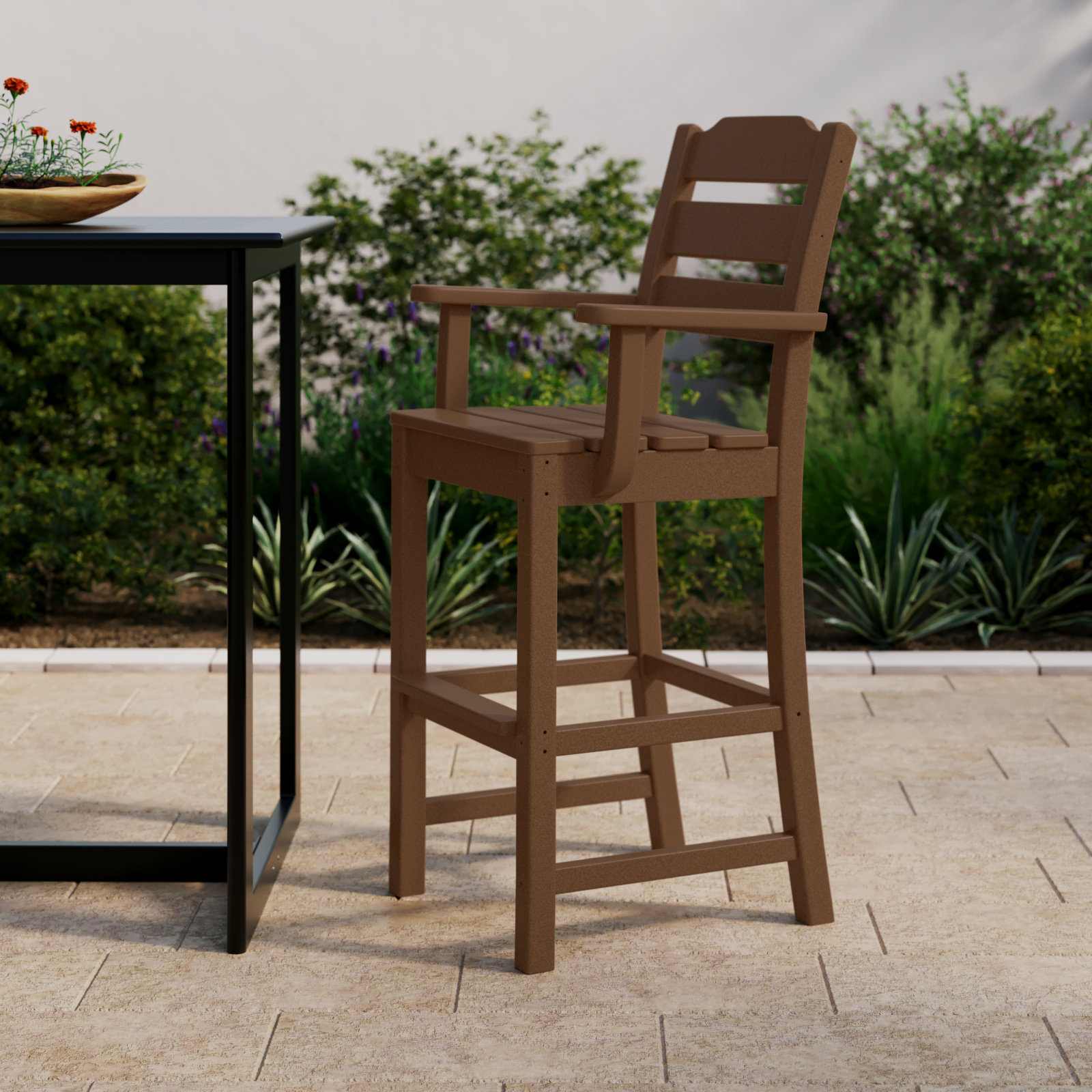 POLYWOOD® Lakeside Arm Patio Bar Stool, Teak