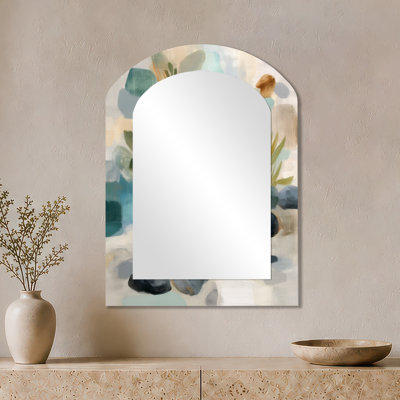 Minimalist Large Wall Mirror – Abstract Minimalism in White and Green Tones II, Metal Print