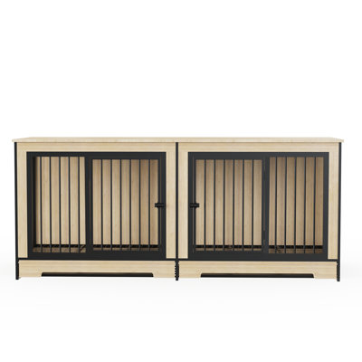 Dog Crate Furniture With Two Combined Room, XL Large Double Dog Cage Furniture With Tray For Medium Large Dogs, Dog Kennel Furniture