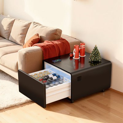 Smart End Table with 65L Refrigerated Drawer, Wireless Charging & Night Light