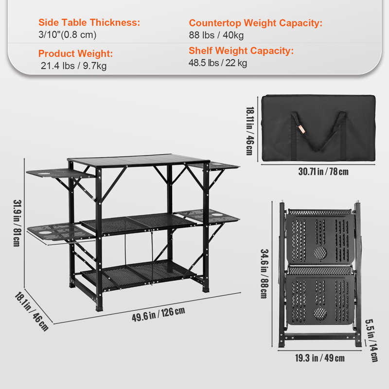 Rectangular Metal Folding Outdoor Camping Table , 126cm W 46cm D