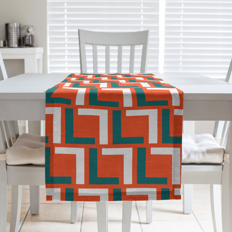 Chemin de table Miami, Turquoise / blanc / orange, 72 po x 16 po, Coton