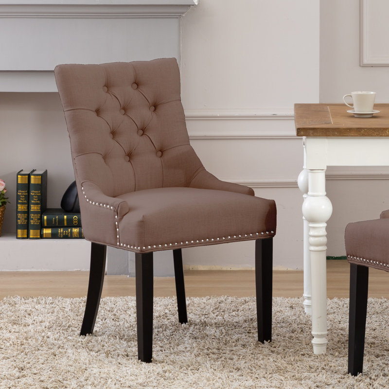 Wren 20'' H Tufted Linen Upholstered Parsons Chair, Brown