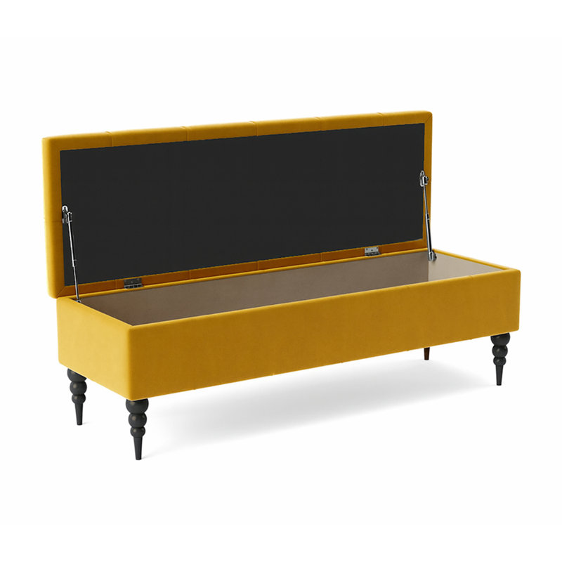 Safar Wide Tufted Rectangle Ottoman Storage Bench – Upholstery Plush Velvet Shoe Bench with Black Turned Wooden Legs