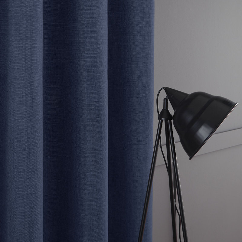 Melville Woven Texture Unlined Curtains, 117 W x 137 D cm, Navy