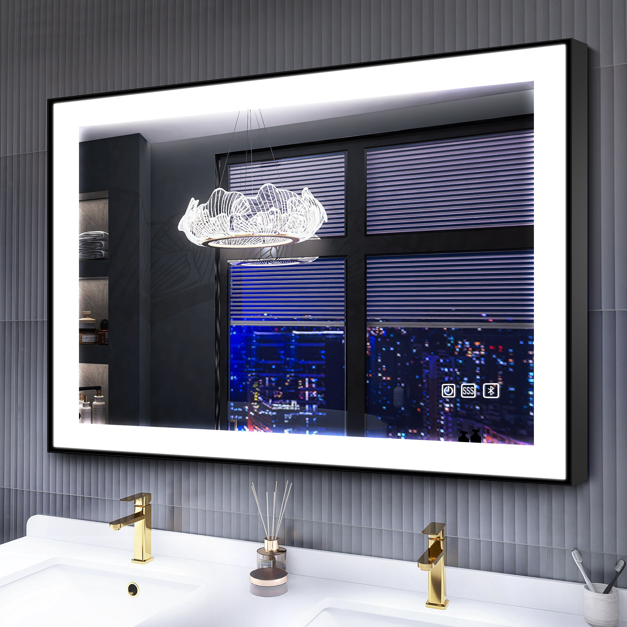 Ivy Bronx Hemme 2.3in Wide LED Bathroom Mirror Black Frame Vanity ...