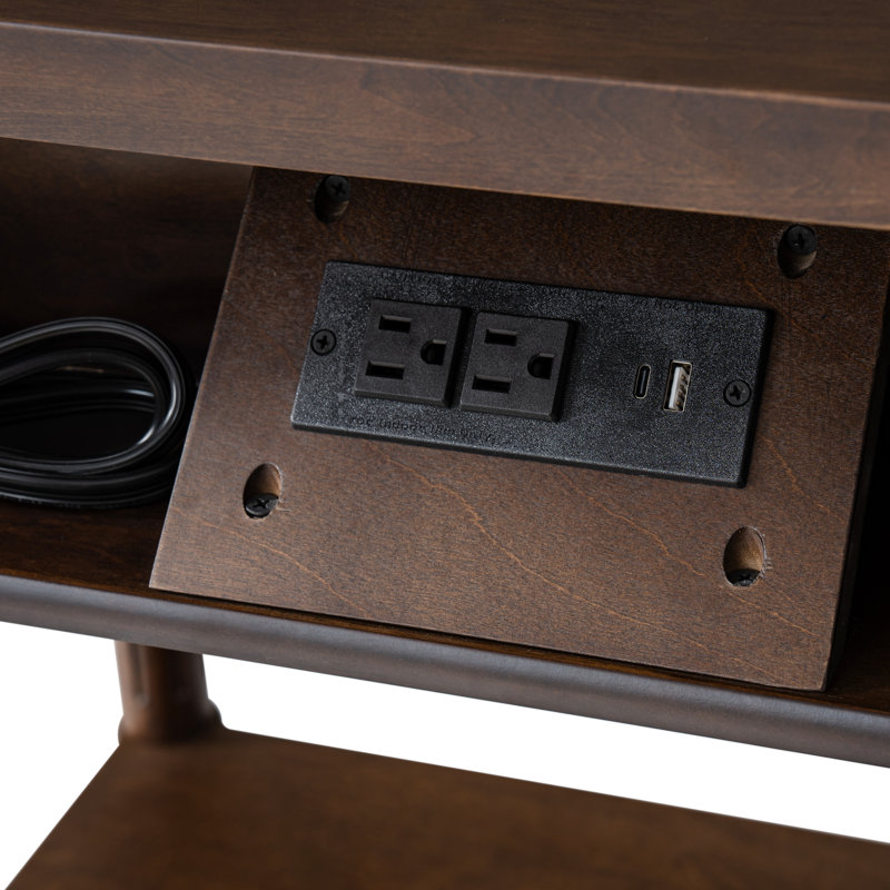 Hoai Jacky Transitional 26"Tall 1-Drawer End Table with Built-In Charging Ports, Walnut