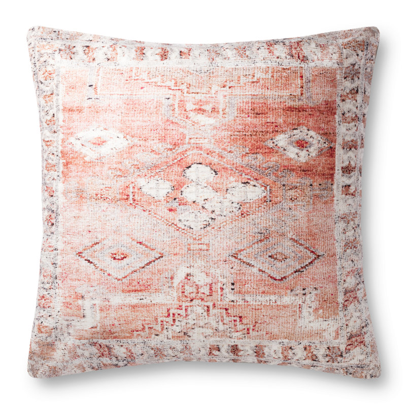 Coral and White Square Printed Floor Pillow