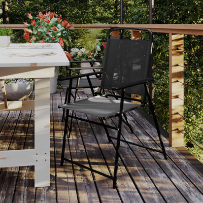Clarajane All-Weather Folding PVC-coated Polyester Patio Sling Chairs with Armrests