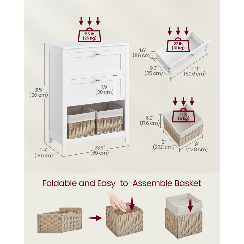 Bathroom Floor Storage Cabinet with Adjustable Divider, 2 Baskets
