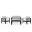 Ensemble de conversation moderne en aluminium 4 pièces pour patio, canapé 4 places avec coussins gris clair épais et structure noire et table basse-368108616-368108618