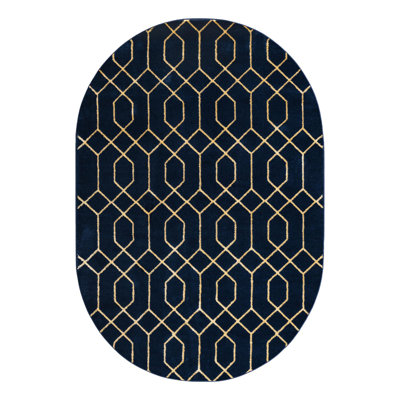 Glam Navy Blue Gold Area Rug