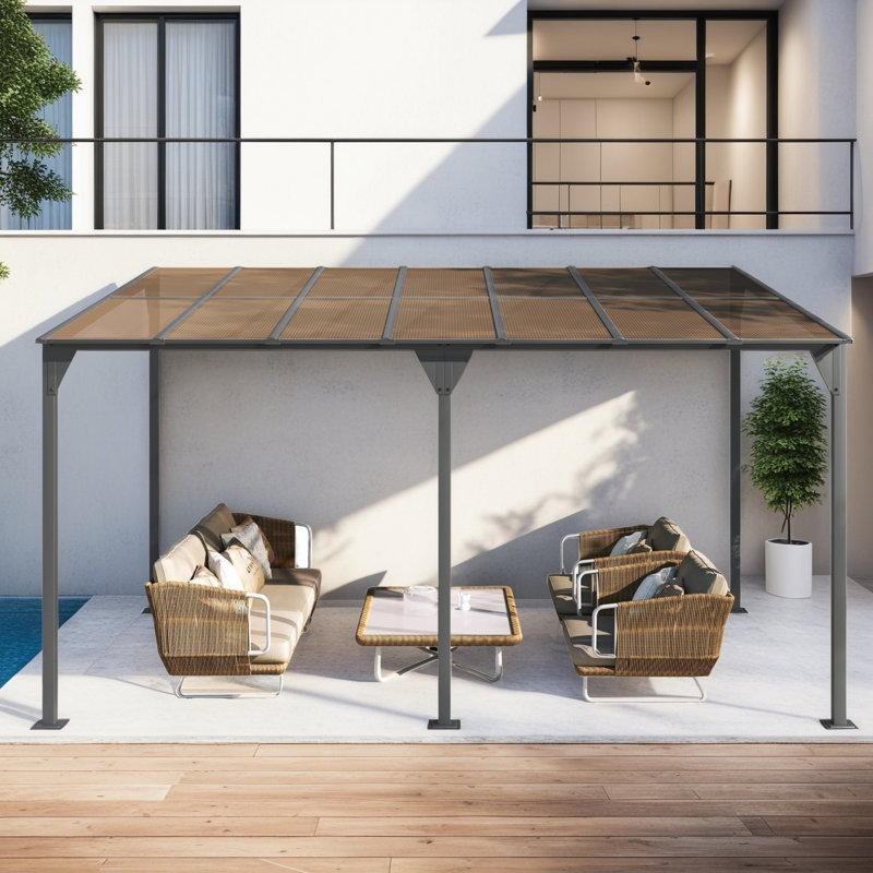 Wall-Mounted Sloping Metal Patio Gazebo