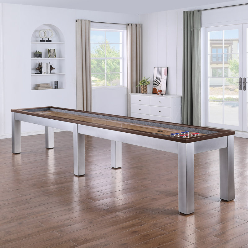 Playcraft Genoa 12’ Pro-Series Shuffleboard, Walnut on Silver, 14'