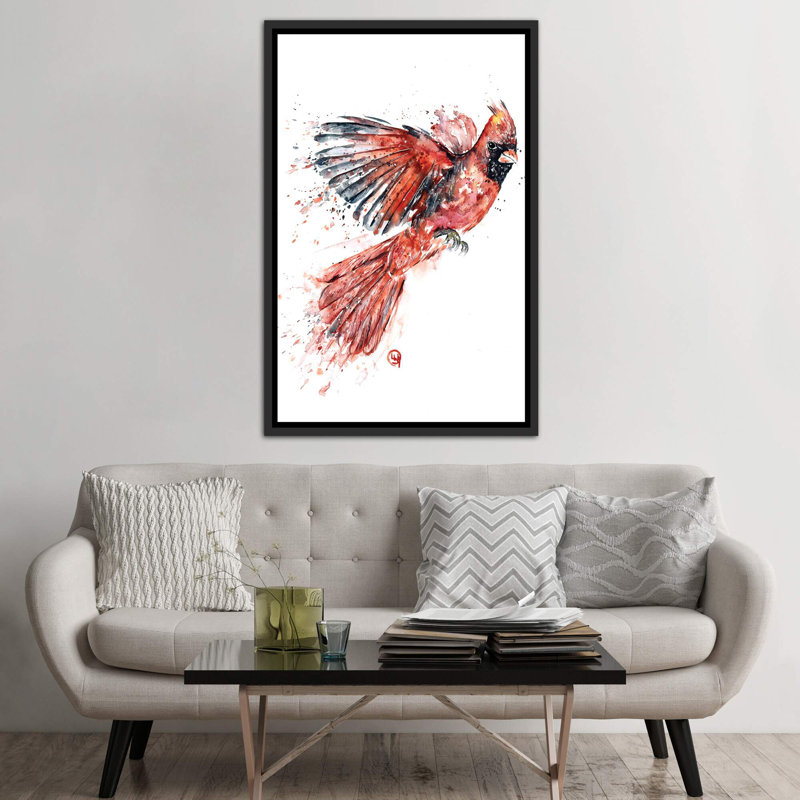 «Cardinal» par Lisa Whitehouse - impression d'art graphique, Toile avec cadre noir patiné, Pas de tapis