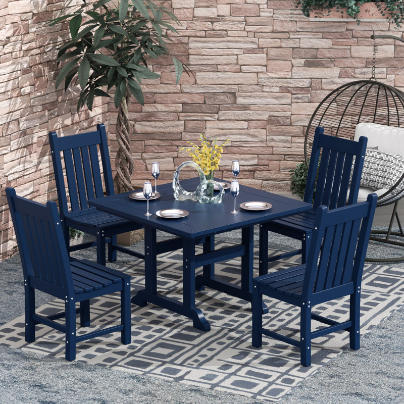 Laguna 4 - Person Patio Dining Set with Square Table, Navy Blue