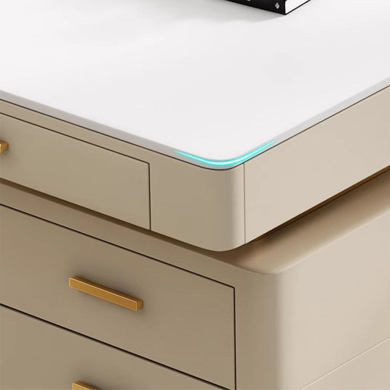 Bureau de direction blanc rectangulaire en pierre frittée avec tiroirs, Retour à droite, H 29,53 po x l 62,99 po x P 27,56 po
