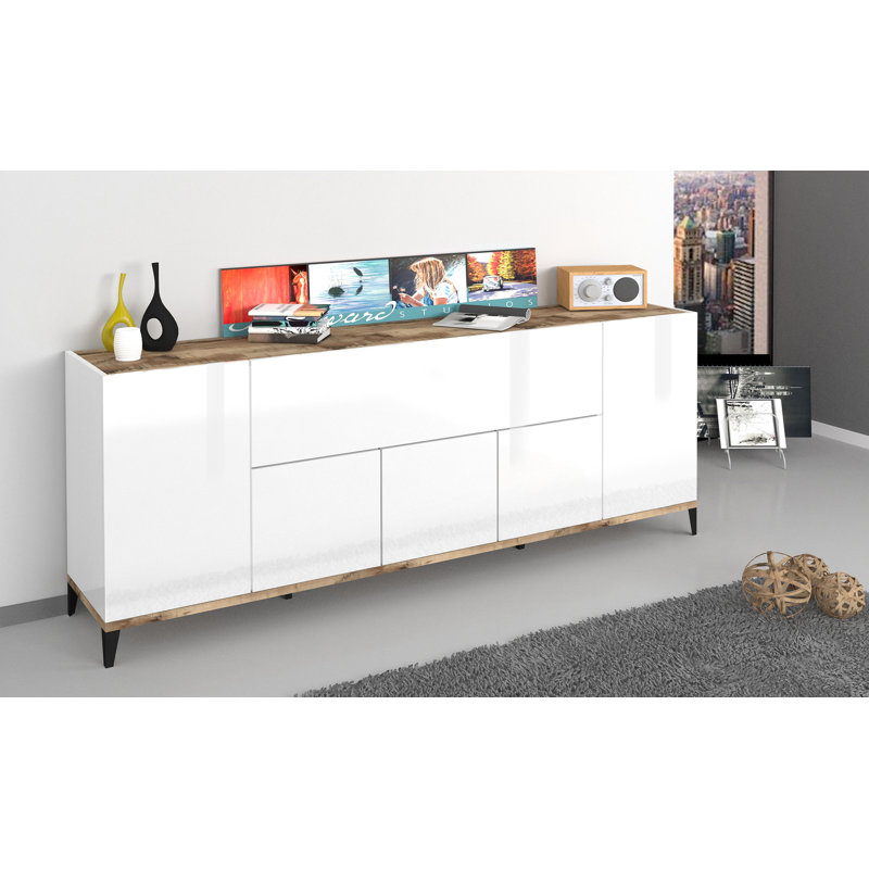 Hodapp 200cm Sideboard, White Glossy/Maple Pereira