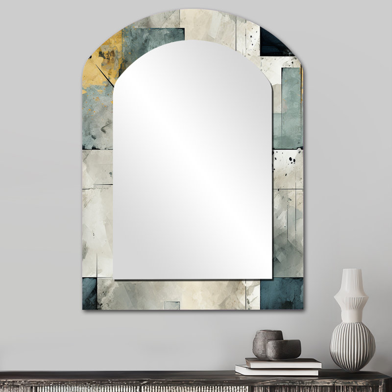 Motif de béton industriel gris - miroir de forme unique géométrique, grand miroir mural gris, impression sur métal