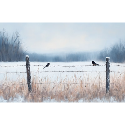 Two Birds on a Fence in Winter
