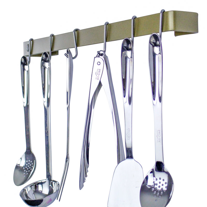 Handcrafted Wall Mounted Pot Rack, Brass, 3" H x 30" W x 3" D