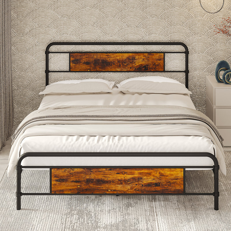 Lit en métal avec tête de lit et aucun sommier nécessaire pour le rangement sous le lit, Double