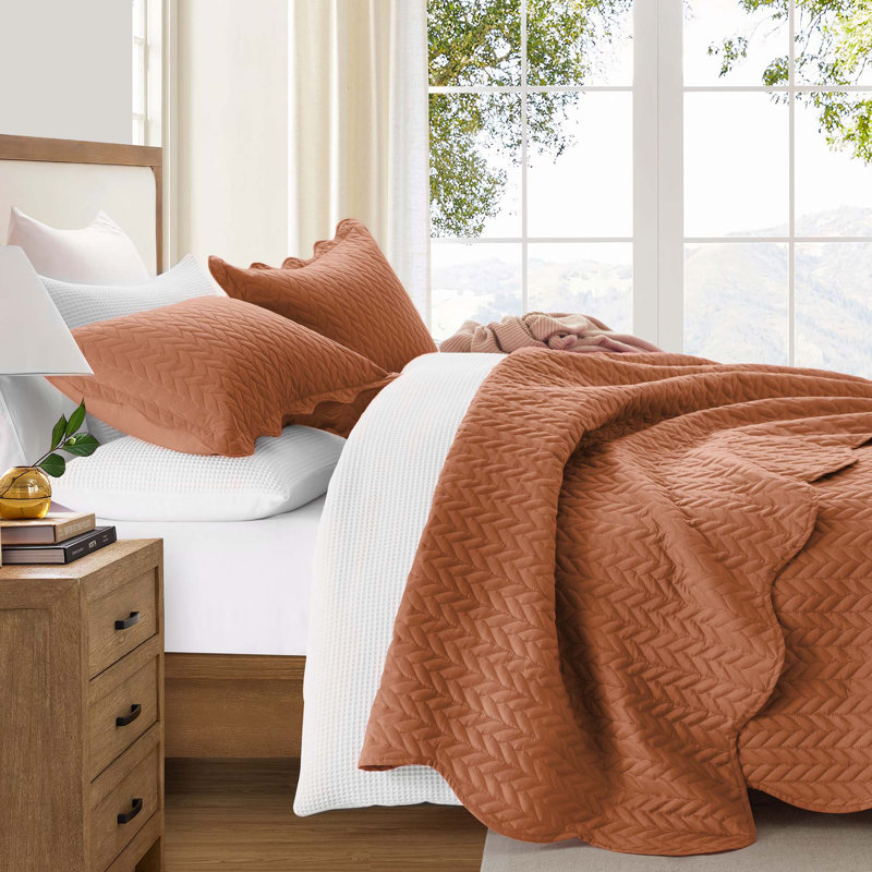 Embossed Microfiber Quilt Coverlet Set, Rust, King ( 106 Inc x 96 Inc )