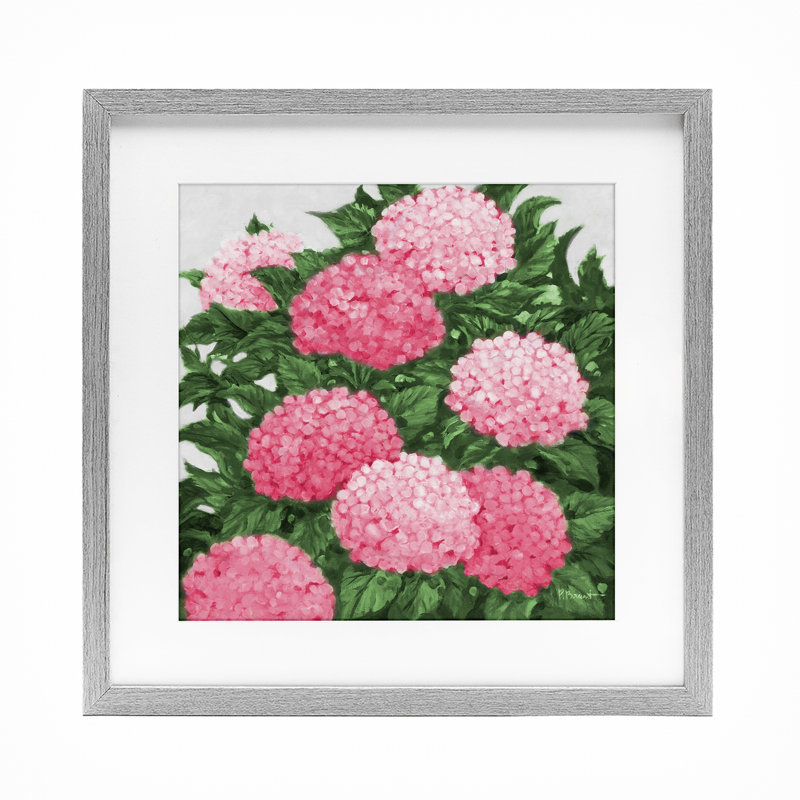 «Pink Hydrangea Impressions», reproduction encadrée sous verre, conception de Paul Brent, Cadre de ferme gris