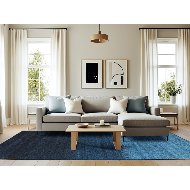 Tapis contemporain noir / bleu, Rectangle 6 pi x 9 pi
