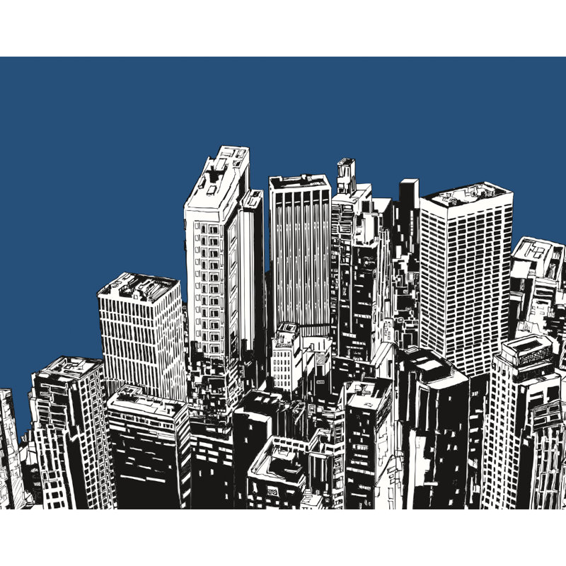 Urban City Skyscrapers - Wall Mural, 280cm L x 350cm W, Navy Blue
