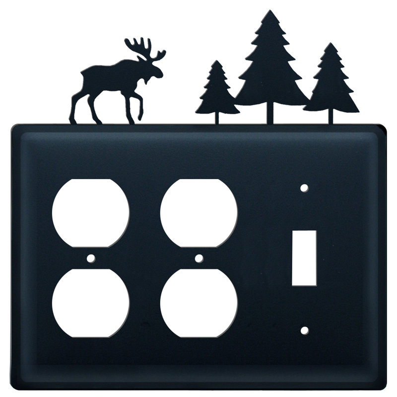 Moose and Pine Trees 3-Gang Duplex Outlet / Toggle Light Switch Combination Wall Plate