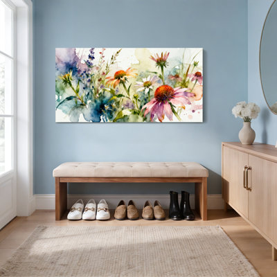 Watercolor Floral Garden Canvas Wrapped Wall Art Oil Painting Print Set Of 1