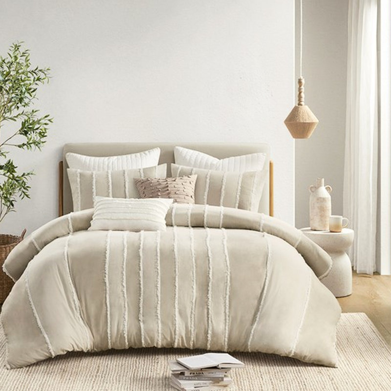 Housse de couette multicolore à rayures en très grand / très grand avec attaches intérieures en coton, rayures alternées et sans danger pour la peau