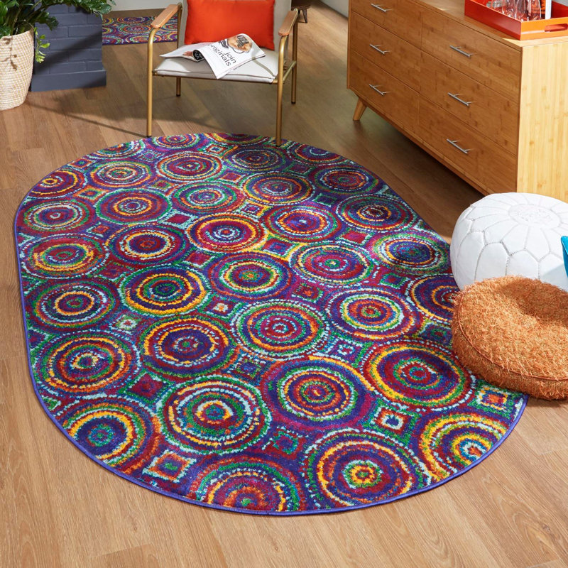 Geometric Indoor Rug, Oval 5'3" x 8'