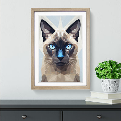 Siamese Cat Geometric - Single Picture Frame Print on Wood