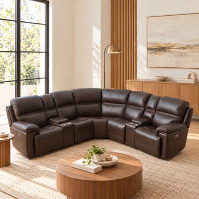 121" Dual-Power Leather Modular Sectional Sofa with Zero Gravity Built-In USB Port and Consoles
